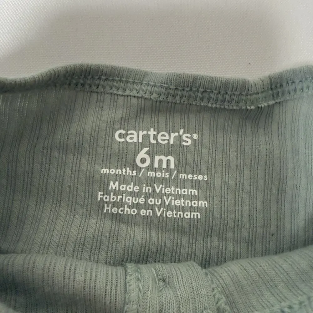 Carter's 3 piece Ribbed Outfit Set 6 Months Sage Green Long Sleeves Hat
